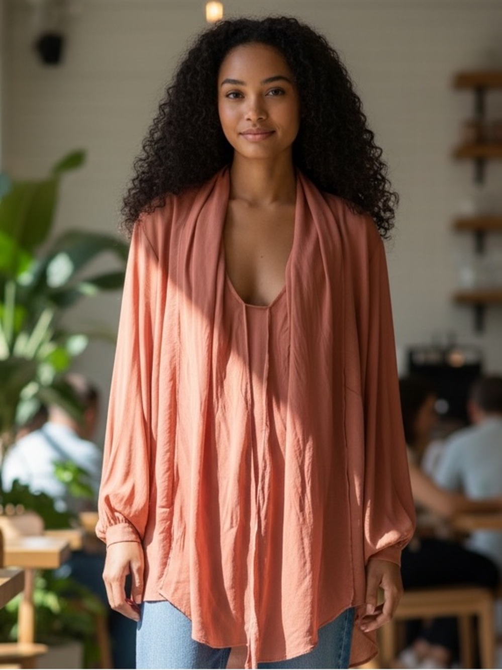 Bar III Rust Tie-Front Blouse